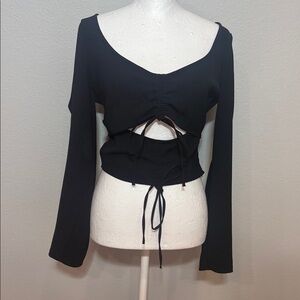 Zara Black Ruched  Cutout Long Sleeve Top Small